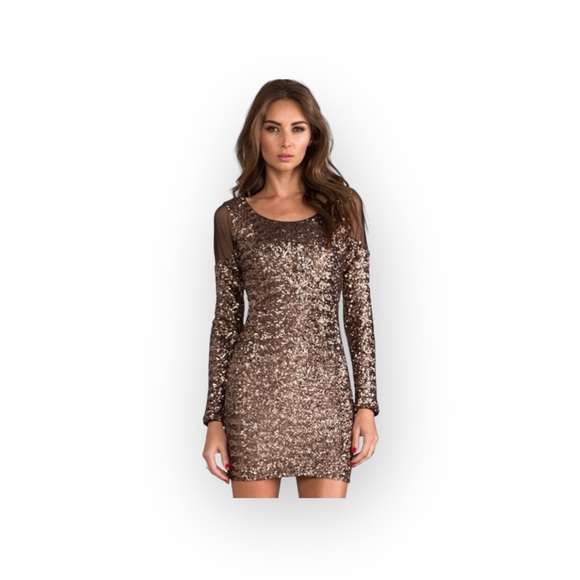 new Dress Population ☼ Sequin Body Con Cut Out Back Cocktail Dress ☼ Bronze ☼ - Picture 13 of 16